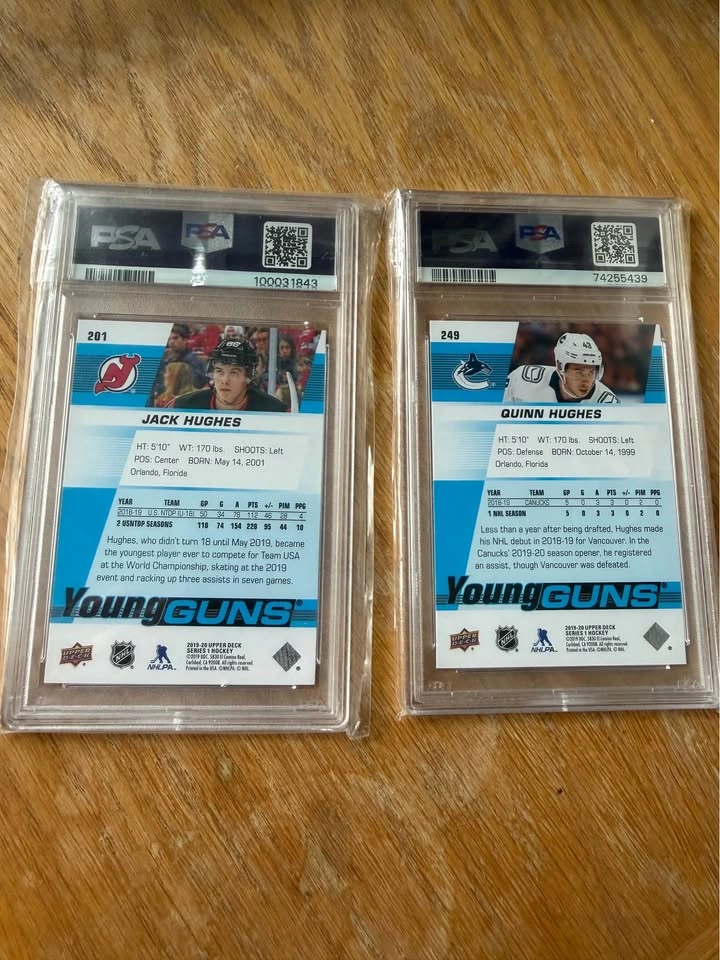 2019 Upper Deck Young Guns Jack Hughes & Quinn Hughes PSA 9 Set - photo 2