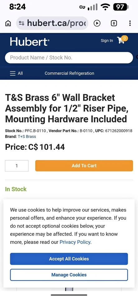 6" Wall Bracket for 1/2" Riser Pipe