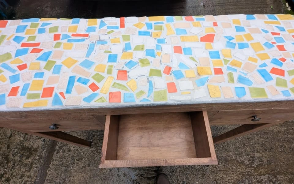 Solid Wood Table with Mosaic Top, 3 Drawers - 47"L x 33"W x 16"D - photo 3
