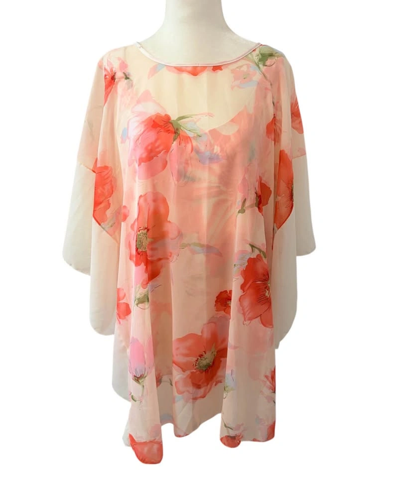 Belle Dame Floral Poncho 2 Piece Set Size L Coral Peach Sheer La - photo 2