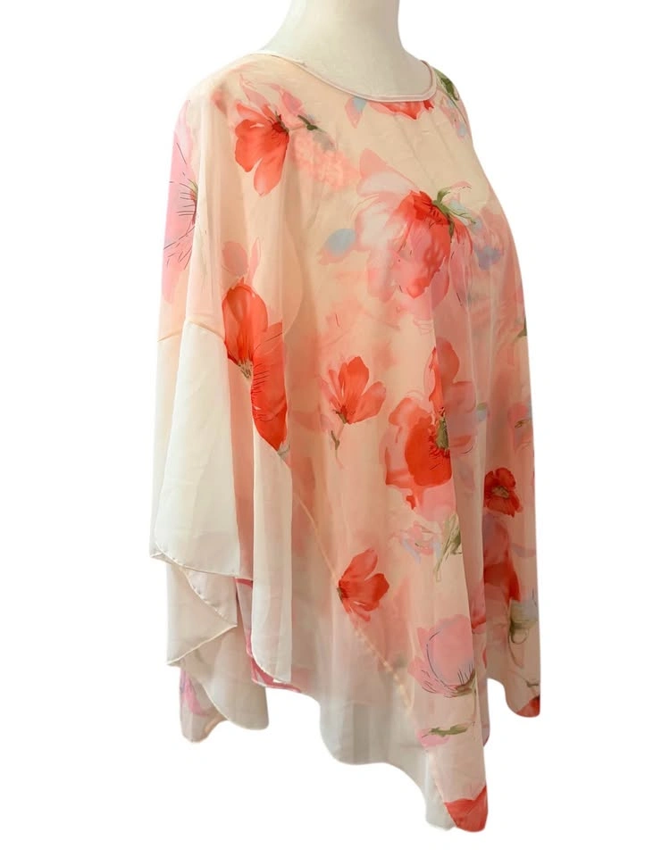 Belle Dame Floral Poncho 2 Piece Set Size L Coral Peach Sheer La - photo 3