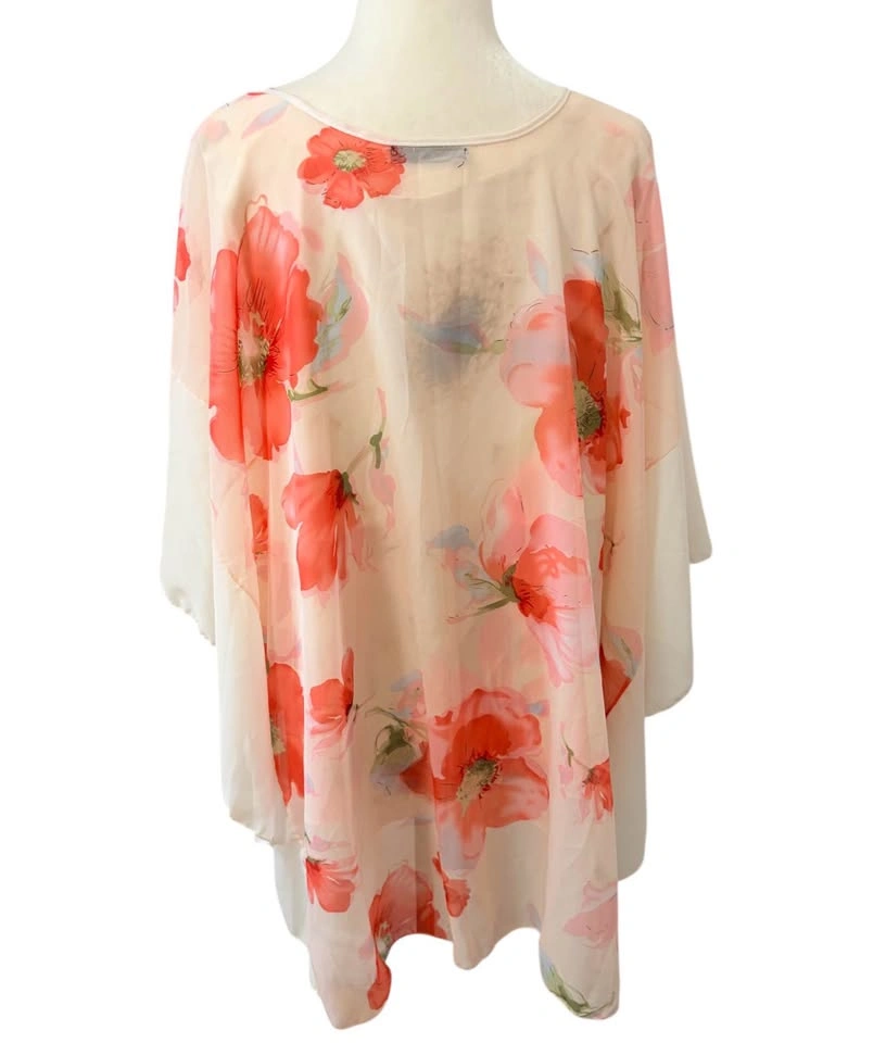 Belle Dame Floral Poncho 2 Piece Set Size L Coral Peach Sheer La - photo 4