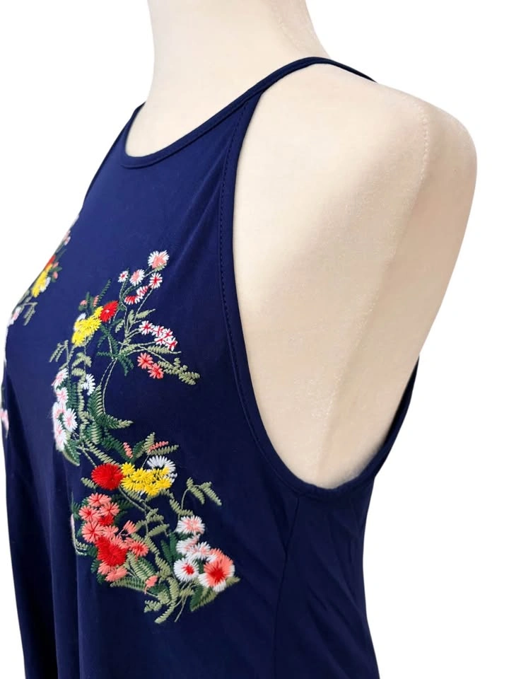 Alya Navy Blue Floral Embroidered Halter Mini Dress - Medium - photo 3
