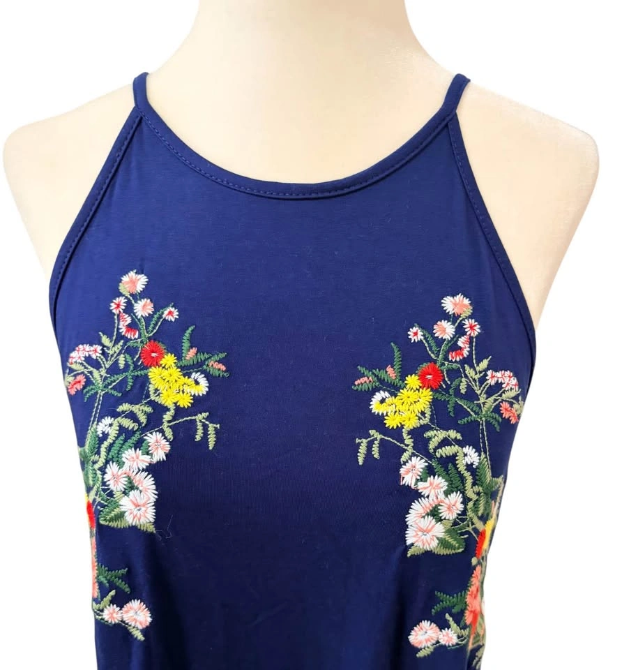 Alya Navy Blue Floral Embroidered Halter Mini Dress - Medium - photo 4
