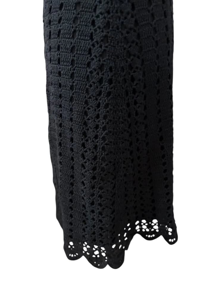 Nine West Black Crochet Midi Skirt XS Ramie Cotton Scalloped Boh - photo 5