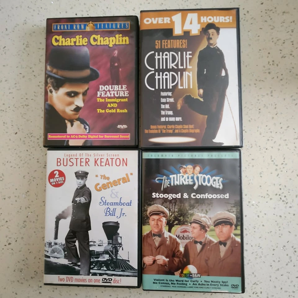DVDs: Charlie Chaplin, Buster Keaton, Three Stooges