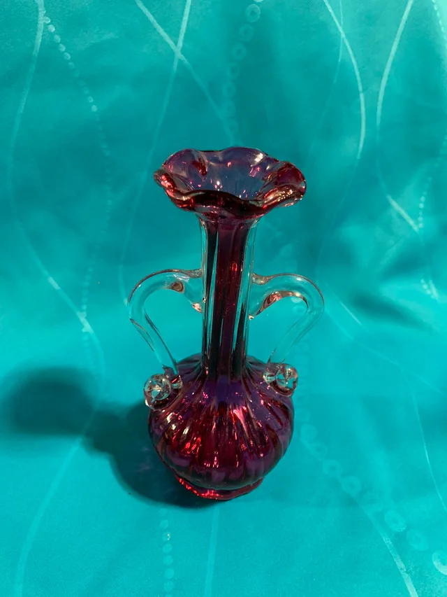 Vintage Cranberry / Carnival Glass Vase thumbnail