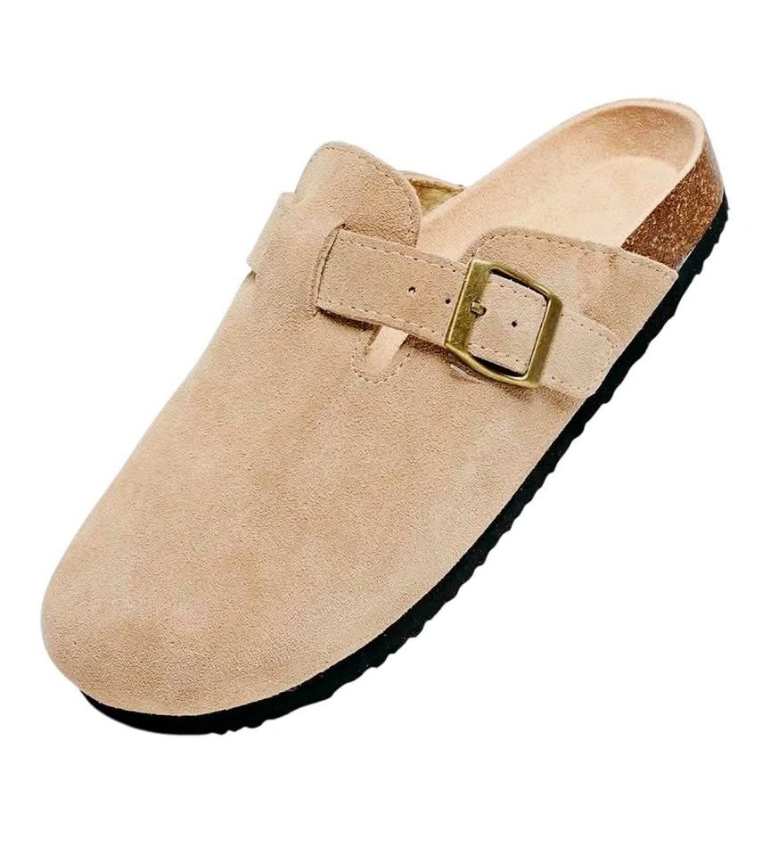 NEW Beige Suede Size 10/41 Buckle Clog Mules Comfort Slip On Sho