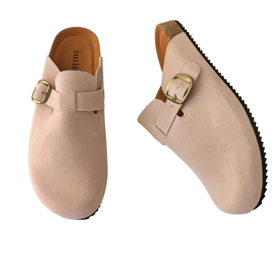 NEW Beige Suede Size 10/41 Buckle Clog Mules Comfort Slip On Sho - photo 2