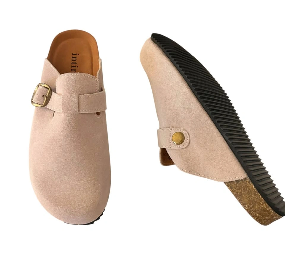 NEW Beige Suede Size 10/41 Buckle Clog Mules Comfort Slip On Sho - photo 3