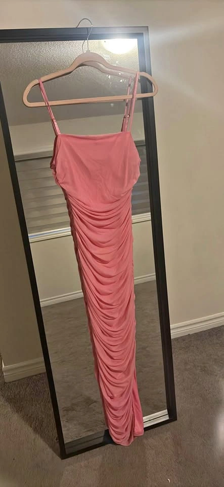 Pink Ruched Maxi Dress Size Large
