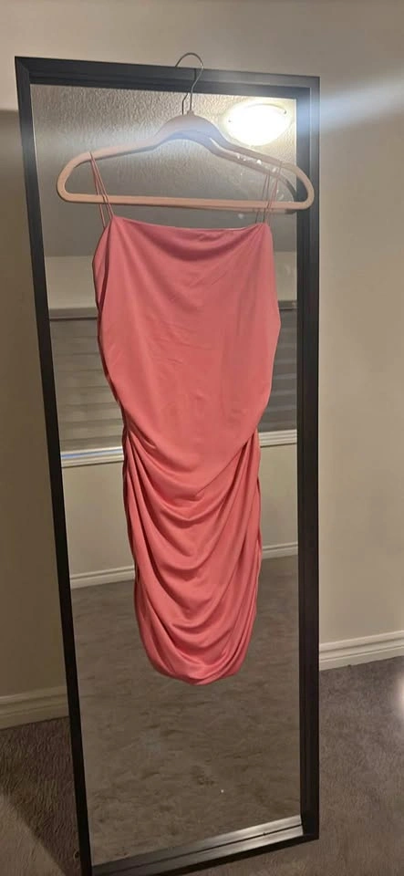 Pink Ruched Spaghetti Strap Mini Dress