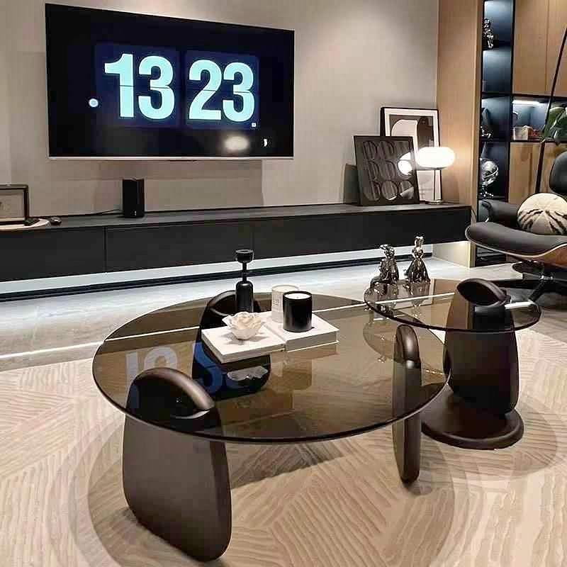 2 piece Stylish round glass coffee table