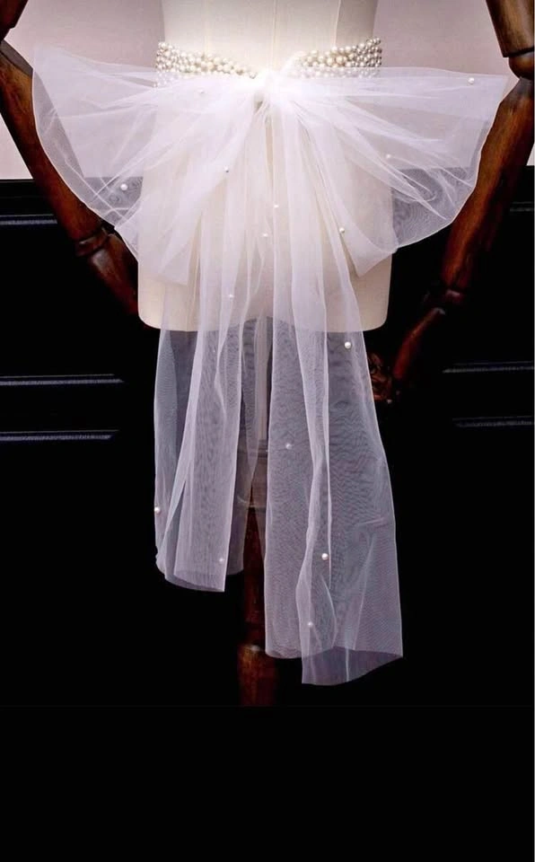 Pearl Beaded Waistband Gauze Tie-Up