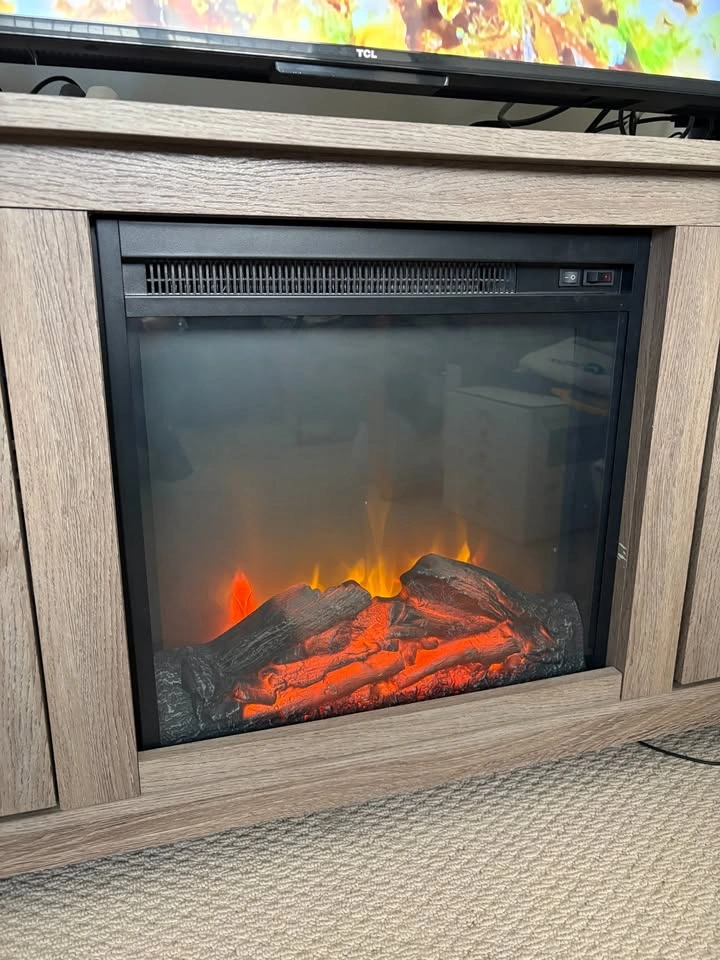 TV Stand with Electric Fireplace + Heater – Excellent Condition - photo 2