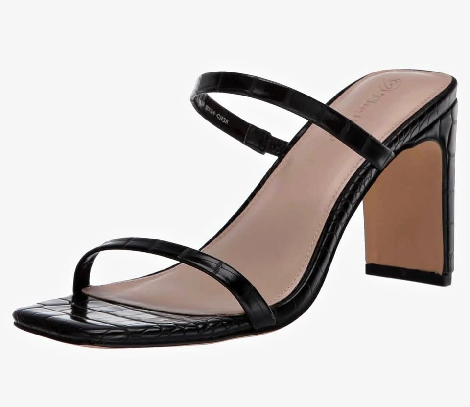 The Drop Avery Size 9 Black Croc Embossed Block Heel Sandals