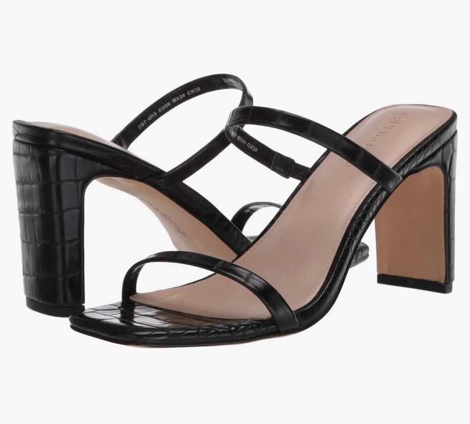The Drop Avery Size 9 Black Croc Embossed Block Heel Sandals - photo 2