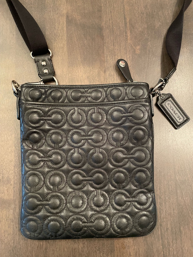 Coach black leather mini bag with adjustable canvas strap - photo 2
