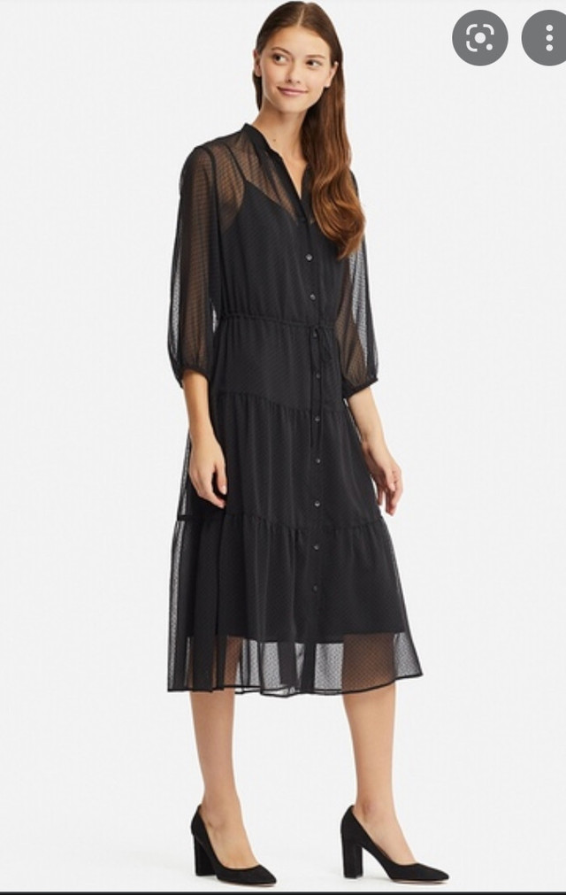 Uniqlo CHIFFON 3/4 SLEEVE DRESS, Black - photo 4