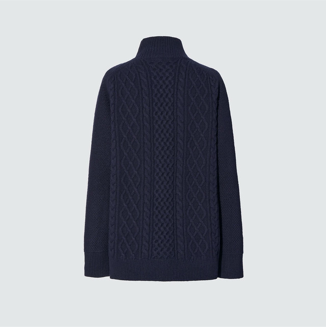 Uniqlo +J - Premium Lambswool Cable High Neck Sweater, Black