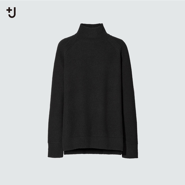 Uniqlo +J - Premium Lambswool Cable High Neck Sweater, Black - photo 3