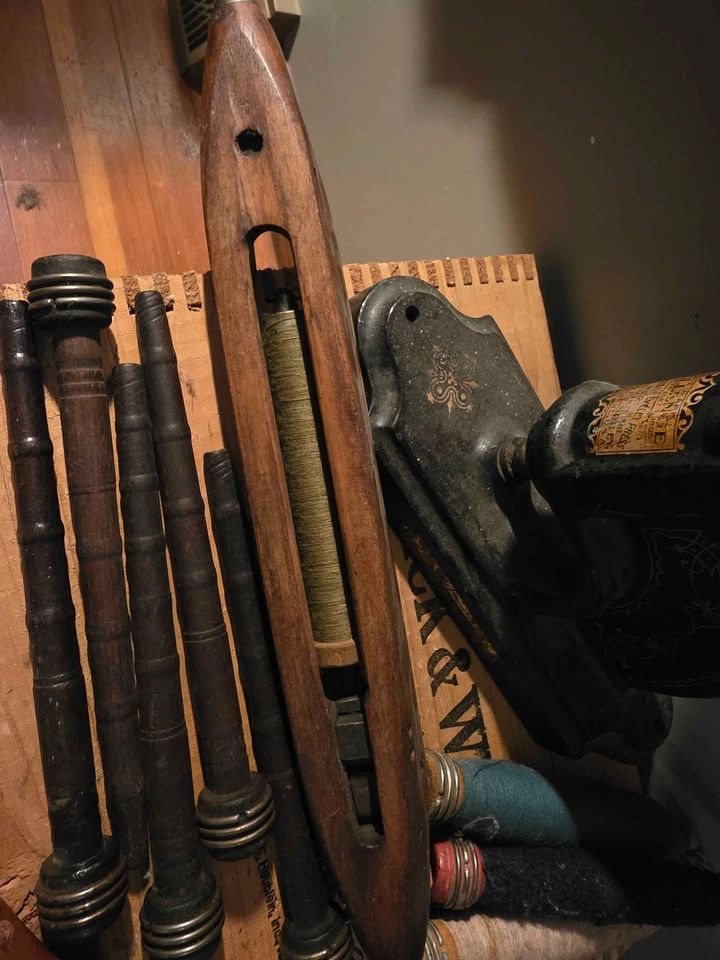 Antique rivet machine, shuttle, industrial spools & more. One mo - photo 3