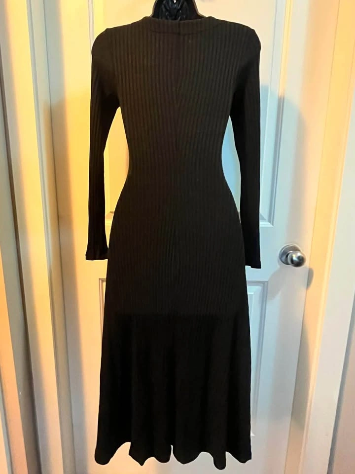 MANGO CASUAL Black Ribbed Knit Button Down Midi Dress - Women's - photo 4