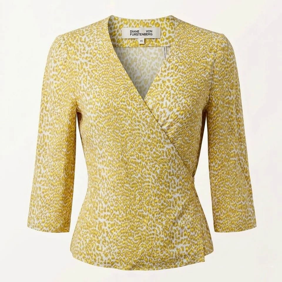 Diane von Furstenberg DVF Leopard Print Viscose Wrap Blouse XS