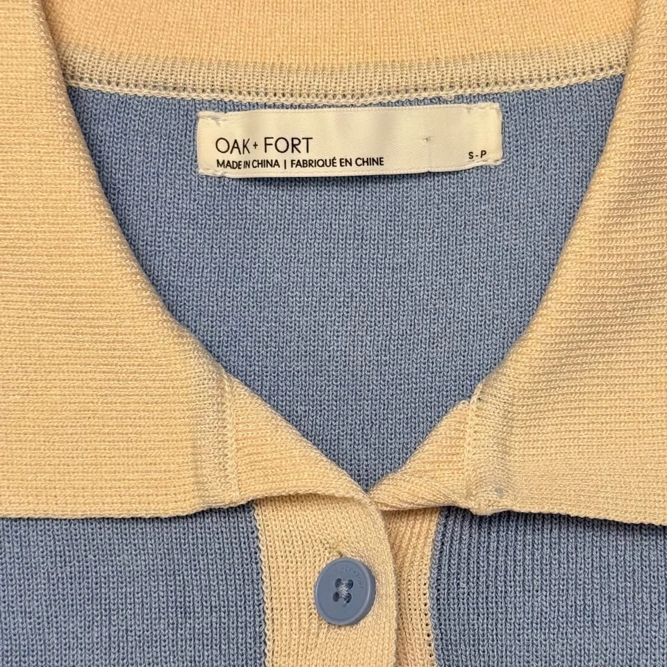 OAK + FORT Pastel Blue/Yellow Cropped Knit Polo Top S - photo 2