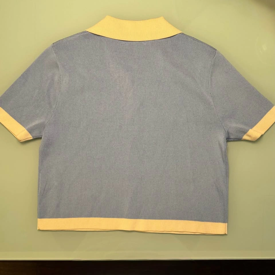OAK + FORT Pastel Blue/Yellow Cropped Knit Polo Top S - photo 5