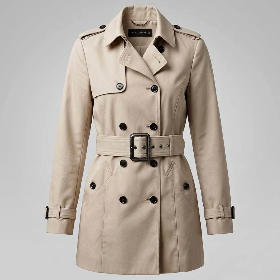 Zara Woman Beige Double-Breasted Trench Coat - Size L