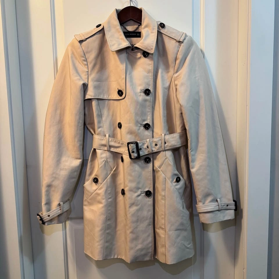 Zara Woman Beige Double-Breasted Trench Coat - Size L - photo 5