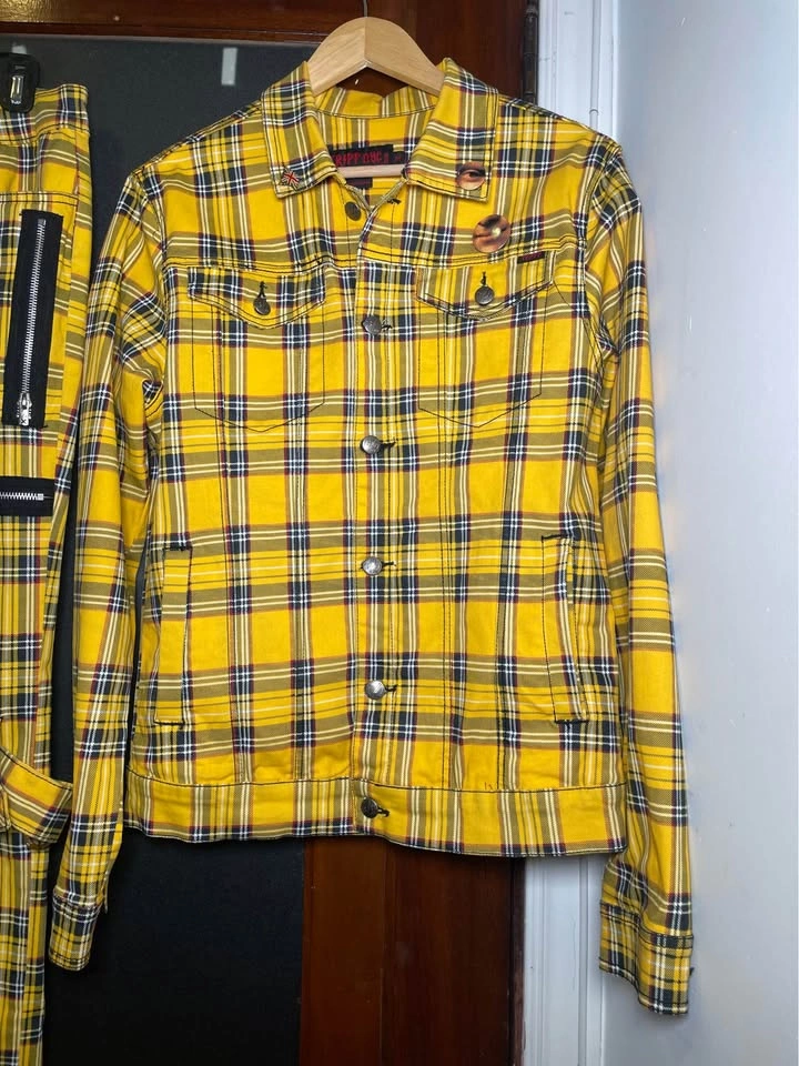 RARE Tripp NYC Yellow Plaid Set - Bondage Pants & Trucker Jacket - photo 2