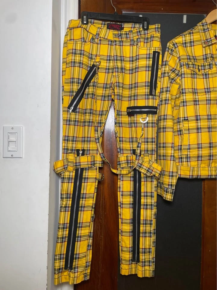 RARE Tripp NYC Yellow Plaid Set - Bondage Pants & Trucker Jacket - photo 3