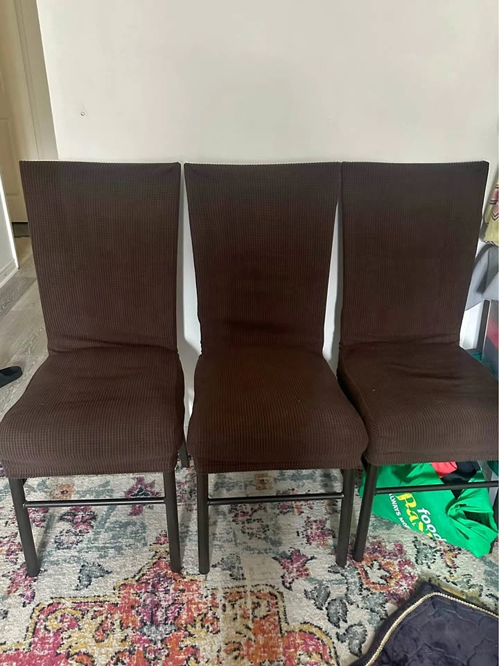 Set of 3 Brown Dining Chairs and 1 White Accent Chair
