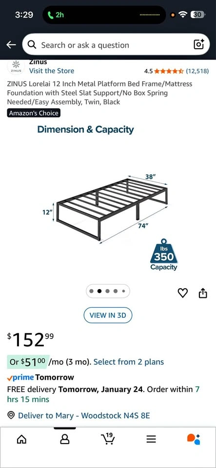 Single Bed Frame and Mattress