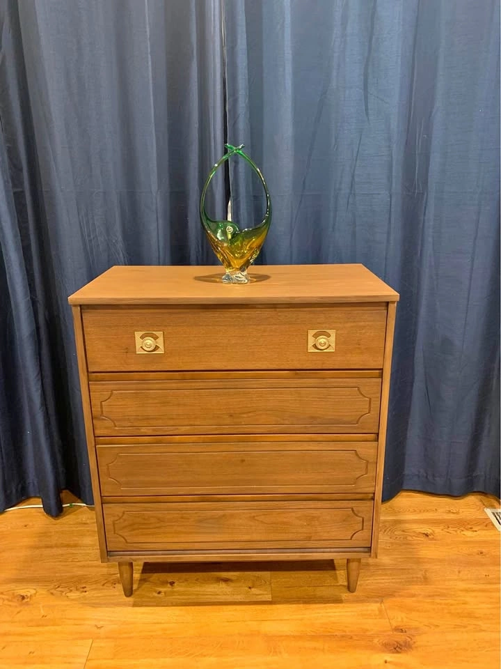 Mid Century Modern Walnut Tall Boy Dresser