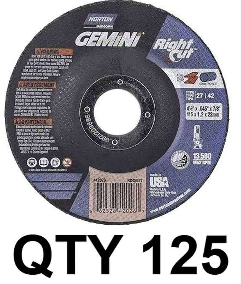 125 X Norton Gemini Cut Off Wheels 4 1/2" x .045" x 7/8"