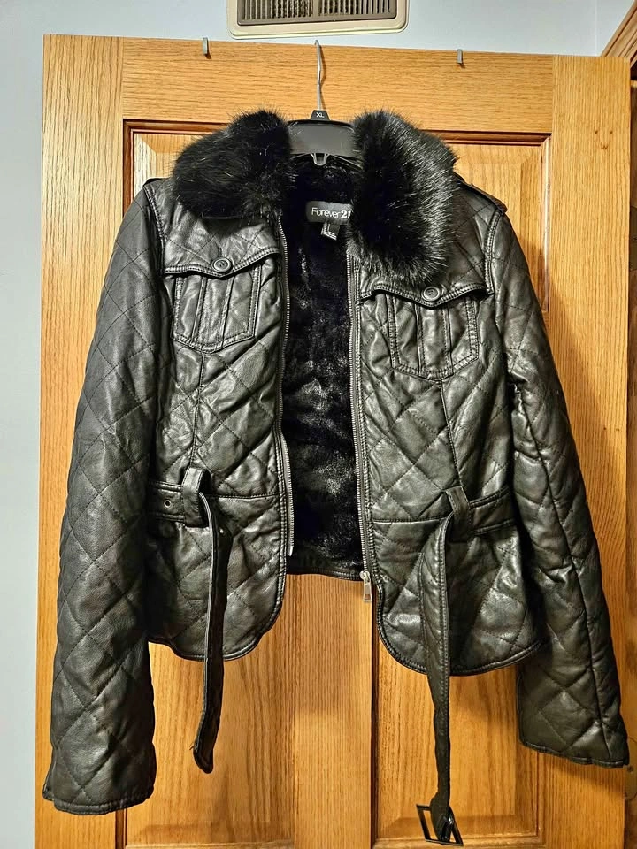 Forever 21 Faux Leather Cropped Jacket - Size L