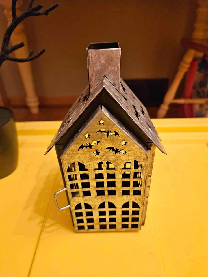 Halloween Spooky House Galvanized Lantern