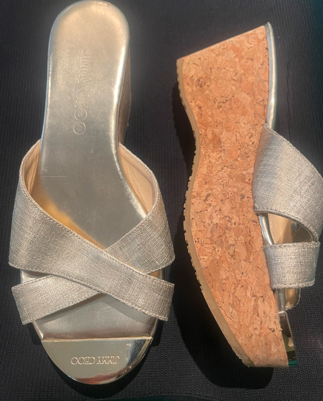 Jimmy Choo Gold Wedge Sandal size 37 (US 6.5)