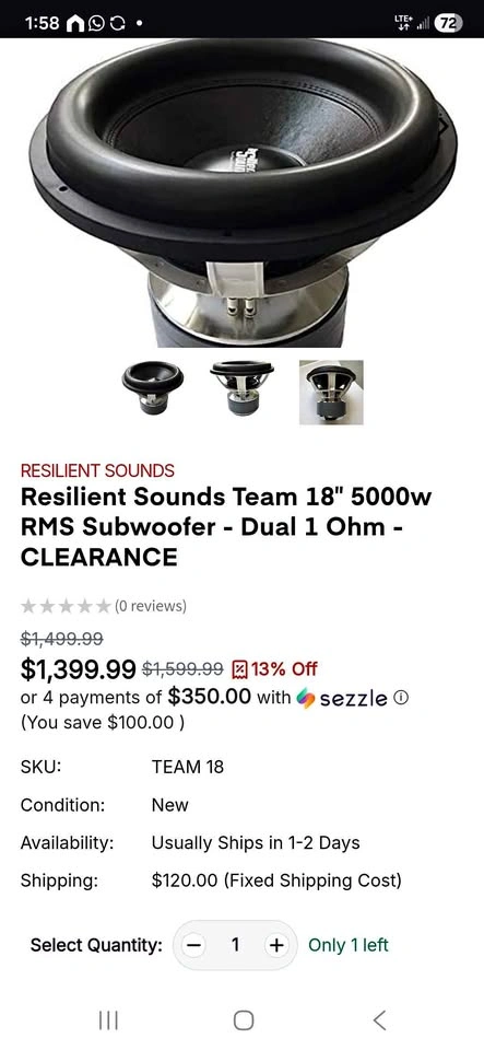 Resilient Sounds Team 18" 7500w RMS Subwoofer