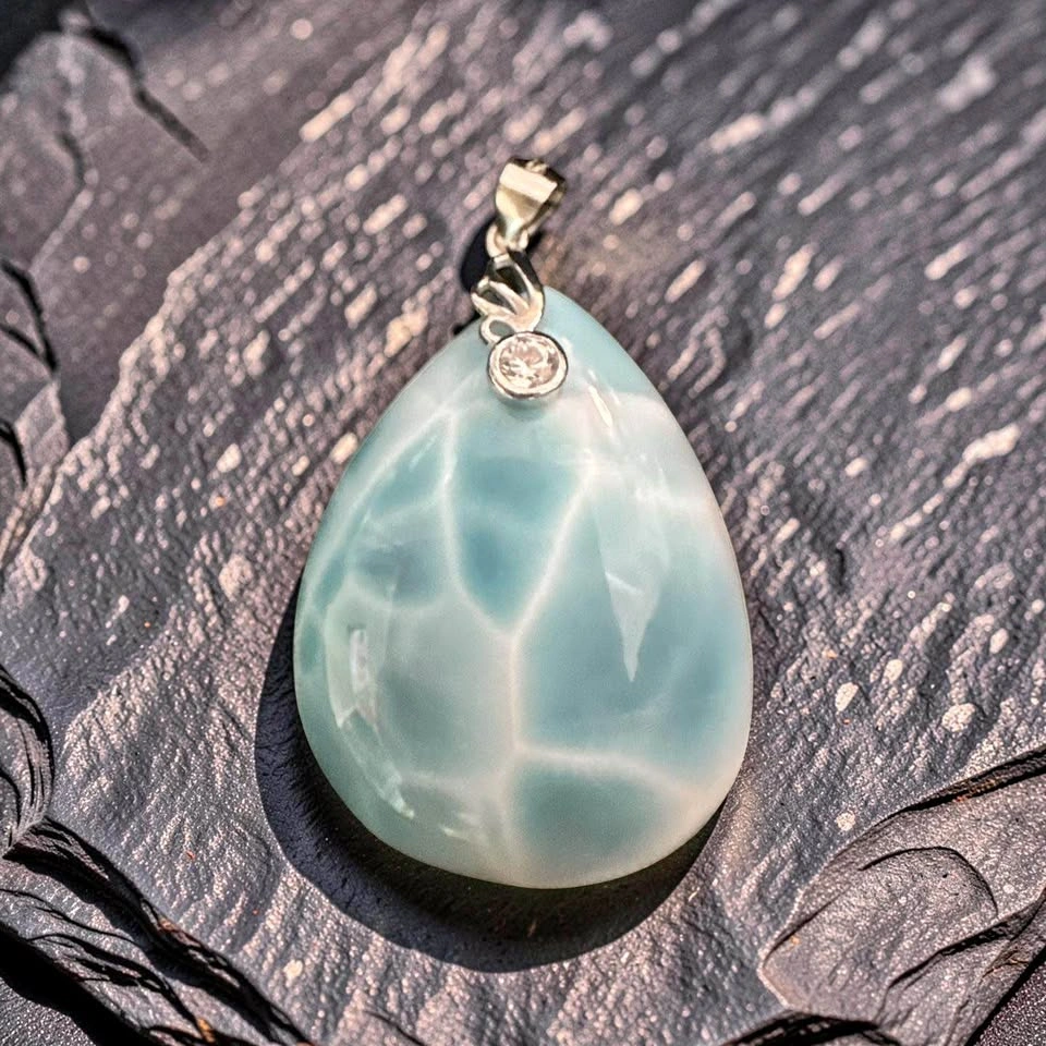 Larimar Pendant with Sterling Silver Hoop & Chain
