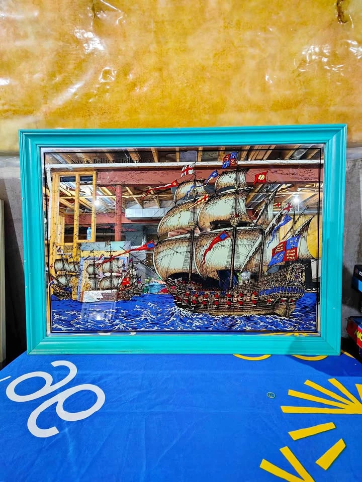 Vintage 70's Naves Hollandise Pirate Ship Mirror Art