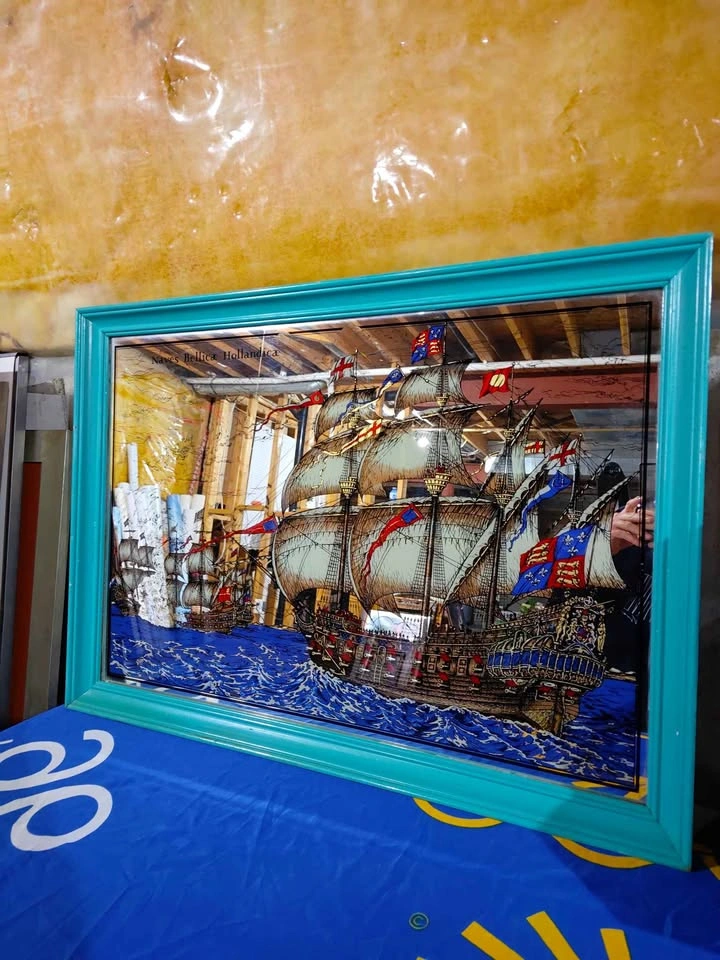 Vintage 70's Naves Hollandise Pirate Ship Mirror Art - photo 2