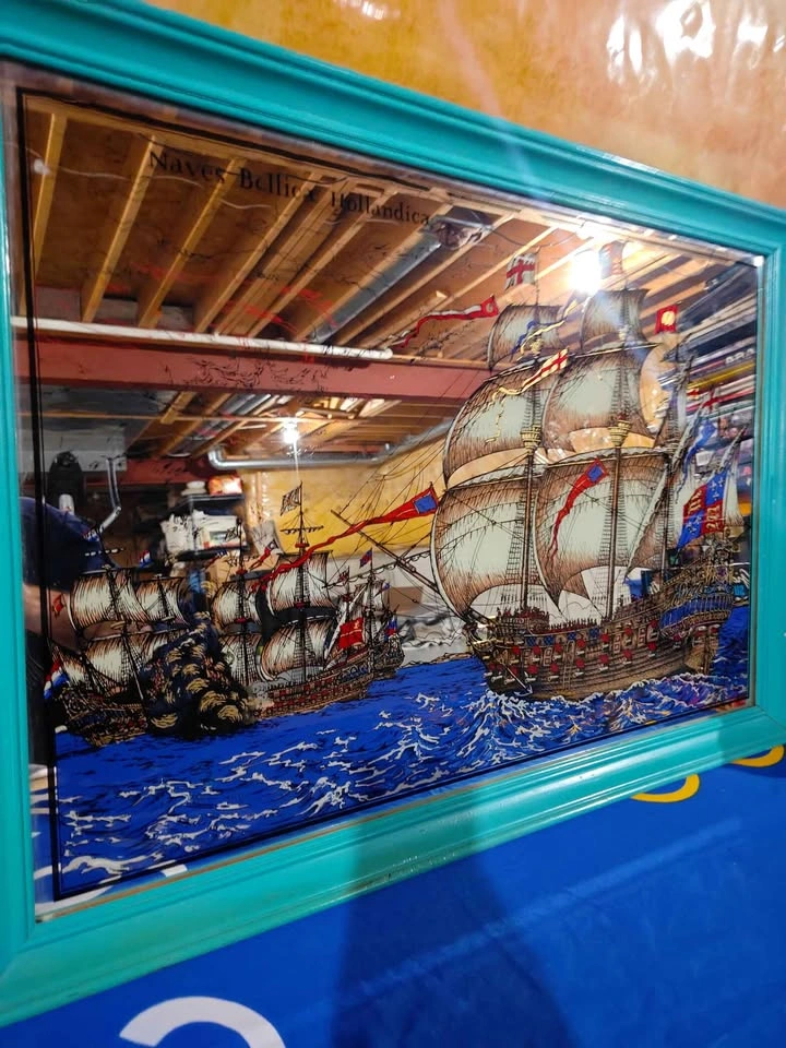 Vintage 70's Naves Hollandise Pirate Ship Mirror Art - photo 3
