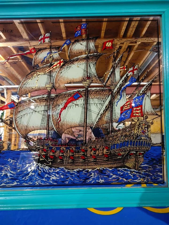 Vintage 70's Naves Hollandise Pirate Ship Mirror Art - photo 4