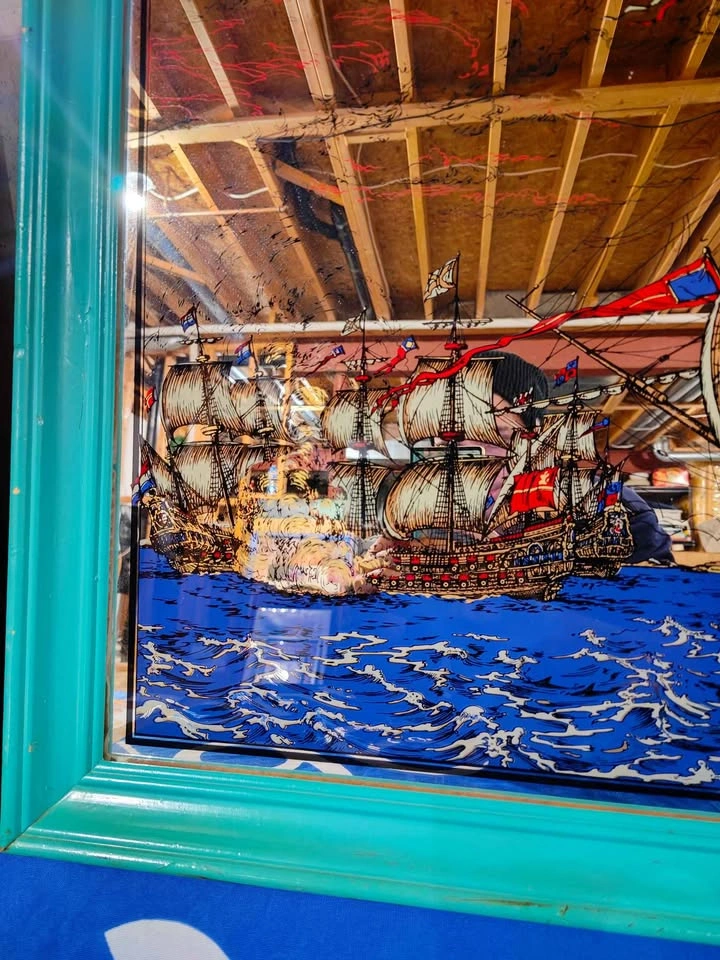 Vintage 70's Naves Hollandise Pirate Ship Mirror Art - photo 5