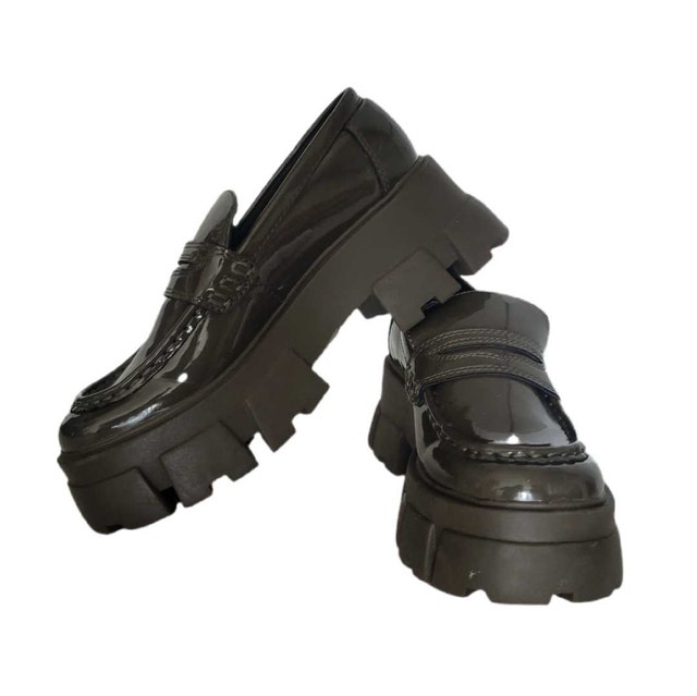 Women's patent leather shoes in military green - photo 4