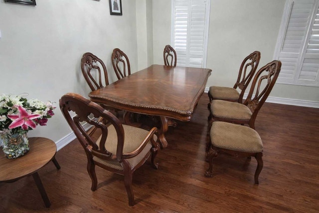 Dining Table Seats 10 with 8 Chairs - Dark Wood